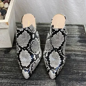 Aldo Ivory & Gray Snake Python Print Block Heel Slide Shoes 6 thumbnail 3