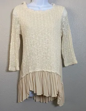 Cupio‎ Cream Knit Ruffle Feminine Angelcore Mori Kei Lagenlook Casual Top S thumbnail 1