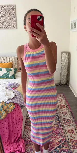 H&M Rainbow stripe knit dress thumbnail 1