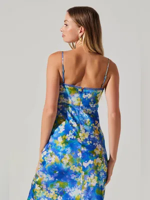 ASTR the Label Florianne Blue Floral Maxi Slip Dress Small Bustier Wedding Guest thumbnail 8