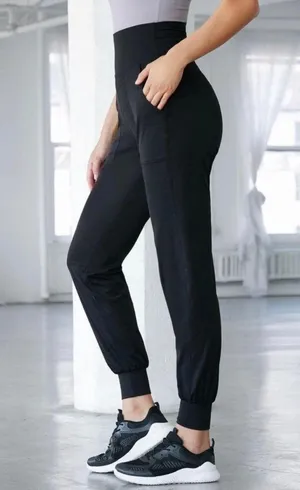 SheIn Solid Black Stretchy Waist High Rise Joggers Athletic Pants Size Medium thumbnail 1