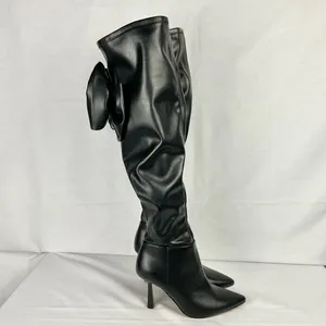 Gianni Bini Delilah Black Boots Sz 6 Bow Back Stretch Over-the-Knee New thumbnail 5