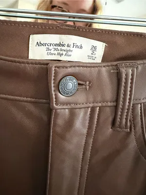 abercrombie and fitch the 90's straight ultra high rise brown leather pant thumbnail 5