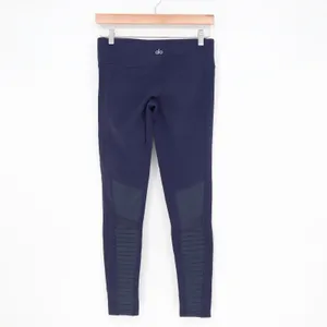 Alo Leggings Womens M Moto Navy Blue Quilted Mesh Activewear Excellent thumbnail 6