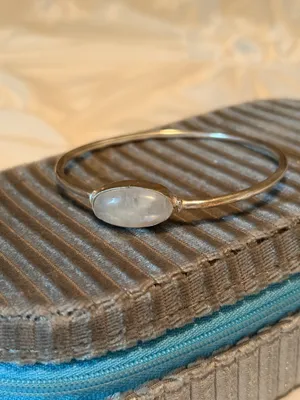 Natural Rainbow Moonstone Silver Bangle Bracelet Oval Gemstone Cuff Handmade thumbnail 2