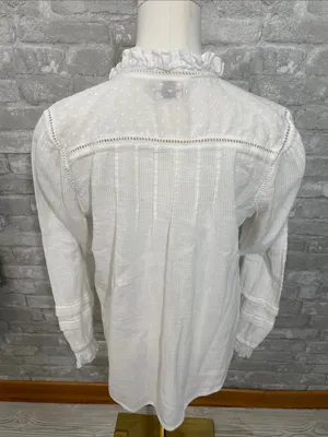 Faherty Ivory Ruffle Collar Button-Front Blouse thumbnail 4