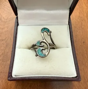 Vintage Turquoise Design 925 Ring Size 5 3/4 thumbnail 1