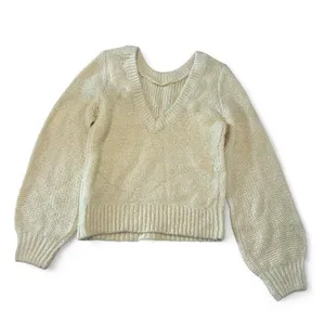 Abercrombie & Fitch Cream Knit V-Neck Sweater Size Small thumbnail 2