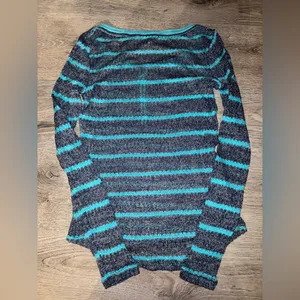 Vintage Y2K Aeropostale black, grey, teal striped knit sweater thumbnail 5
