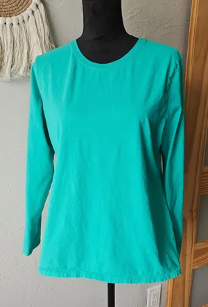 Hanes Classic Fit Green Long Sleeve Small thumbnail 1