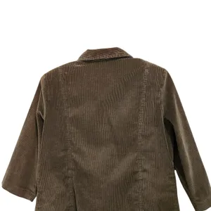 Yenny Brown Retro 3/4 Sleeves Zip Front Collared Corduroy Blazer Jacket Large thumbnail 5