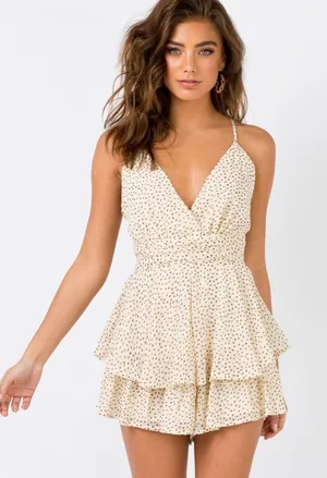 Princess Polly The Keilan Wrap Romper in Beige Size 4 thumbnail 1