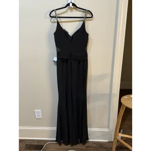 Xscape Black Beaded Straps Mesh Inset‎ Gown Size 10 $258 5298X thumbnail 4