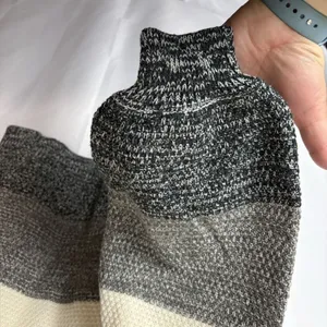 Zenana Colorblock Balloon Sleeve Knit Sweater Gray Black Cream Marled XL EUC thumbnail 6
