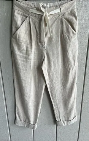 Aritzia Wilfred Linen Blend Cropped Trousers in Cream Size S thumbnail 1