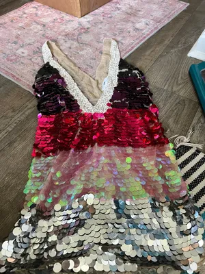 LPA Payette Sequin Deep‎ V Dress in Magenta Melody women's Size L thumbnail 6