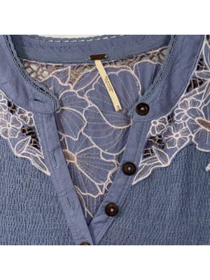 Free People Blue Lace Detail Thermal Top Size Medium thumbnail 7
