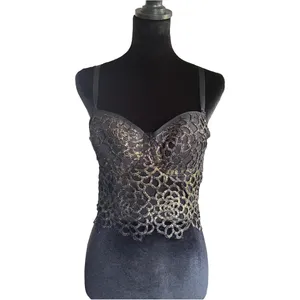 Cleo Womens Black Gold Lace Bustier Crop Top Padded‎ Hook Eye L Whimsigoth thumbnail 2