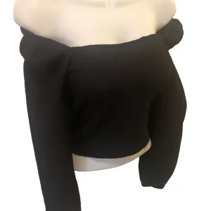 VTG Y2K Express Milkmaid Crop Top Stretch Gauze Long Sleeve Sexy Boho XS Black thumbnail 3