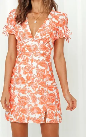 Hello Molly Orange Floral Puff Sleeve Mini Dress Coquette Garden Party Summer thumbnail 1