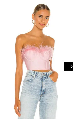 Revolve Pink Feather Trim Bustier Top thumbnail 1
