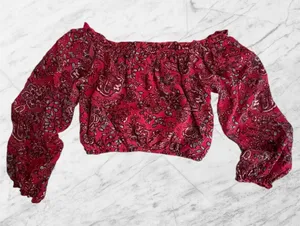 Speechless Red Paisley Off-The-Shoulder Crop Top thumbnail 1