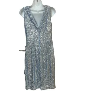 Eliza J Womens Light Blue Sequin V-Neck Side Drape Cocktail Dress Size 8 NEW thumbnail 4