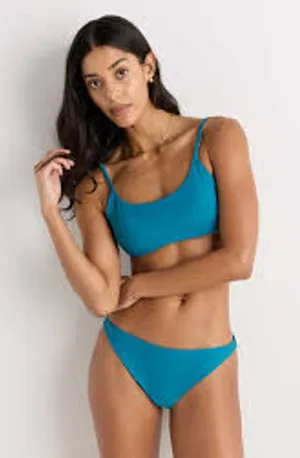 QUINCE Bikini SET Italian Low Rise Bottom Scoop Top Lagoon Teal Blue Small S NWT thumbnail 1