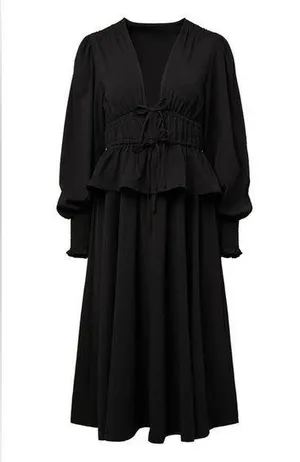 WeWoreWhat Black Ruffled Tiered Plunge Sundress thumbnail 1