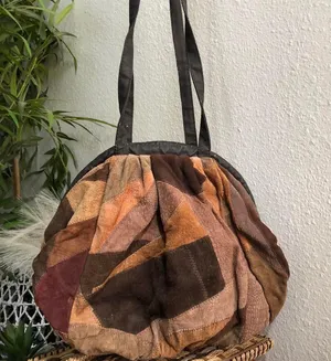 Y2K 2000s Hobo Boho Hippie Western Indie Brown Tan Black Orange Patchwork Shoulder Crossbody bag Purse #cottagecore thumbnail 1
