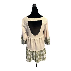 Shades Of Fall 3/4 Sleeve Plaid Rib Knit Tiered Tunic Balloon Sleeve Women’s Med thumbnail 8