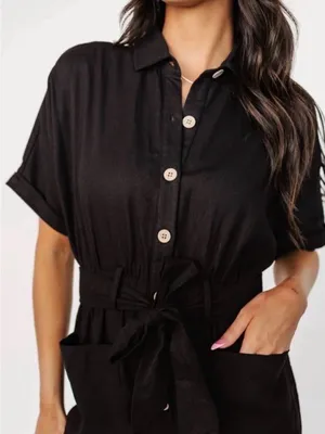 NWT Baltic Born Dallas Utility Jumpsuit Black Cotton Button Front Size Large thumbnail 3