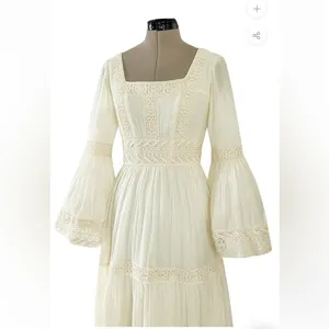 Victor Costa Mexican Wedding Dress Ivory Cotton Gauze & Lace Dress 1970 Size 0 thumbnail 7