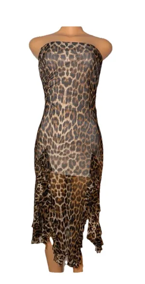 Y2K sleeveless cheetah print mesh maxi dress thumbnail 1