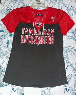 NFL Tampa Bay Buccaneers Lace-Up Football Tee - Red & Dark Gray thumbnail 1