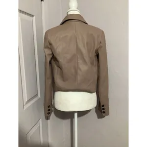 Maeve Tan Cropped Faux Leather Vegan Button Front Blazer Size 2 thumbnail 7