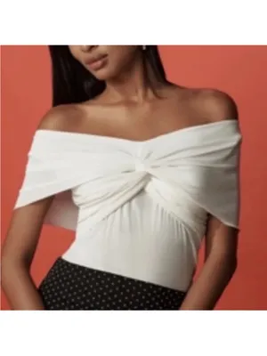 Anthropologie off shoulder off white gathered top blouse XL New NWT Party thumbnail 5
