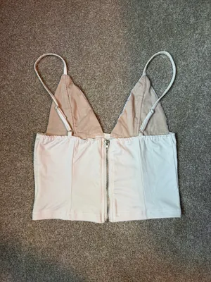 White Lace Zip Up V Neck Tank Top thumbnail 2