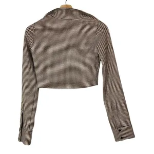 Zara Beige & Black Houndstooth Cropped Long Sleeve Button Down Top‎ XS thumbnail 3