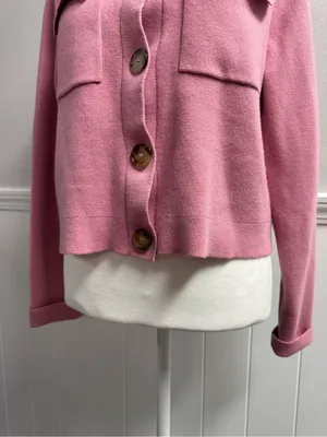 Sézane Betty Knit Long Sleeve Cardigan Merino Wool Rose Los Angeles Pink Medium thumbnail 9