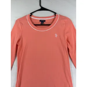 US Polo Assn Womens Coral Pink 3/4 Sleeve Cotton Scoop Neck Top Small Logo thumbnail 4