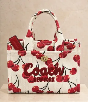 Coach Small Tote Bag Cherry Print Canvas Handbag thumbnail 1