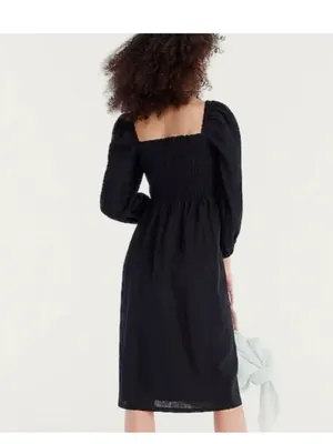 J. Crew Black Smocked Square-Neck Midi Dress with Side Slit thumbnail 2