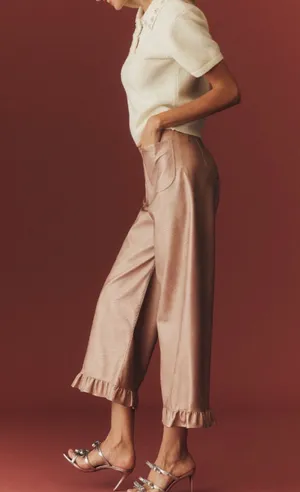 Anthropologie Maeve The Colette Metallic Ruffle-Hem Faux Leather Pants, Size 27 Tall thumbnail 6