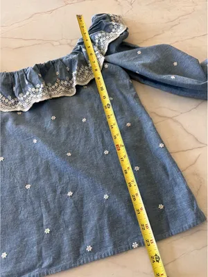 Sézane Embroidered Francesca Blouse Blue Chambray Women’s size 36 US 4 Small thumbnail 10