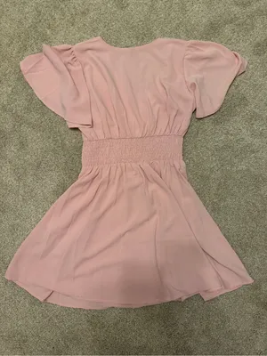 SHEIN Light Blush V-Neck Mini Dress with Flutter Sleeves thumbnail 2