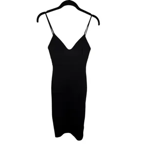 Lulus Dress Womens XS Black Bodycon Midi Deep V-Neck Spaghetti Strap Zip thumbnail 3