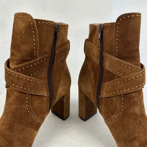 Ann Taylor‎ Brown Suede Studded Buckle Ankle Boots Women 6M Block Heel Moto Boho thumbnail 5