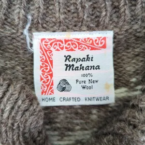 Vintage Rapaki Mahana Pure‎ Wool Cardigan Women's Medium NZ Brown Cream Knitwear thumbnail 7