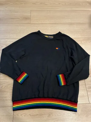 Aviator Nation Women’s Rainbow Rib Crew Neck Sweatshirt Charcoal Gray Size M thumbnail 3
